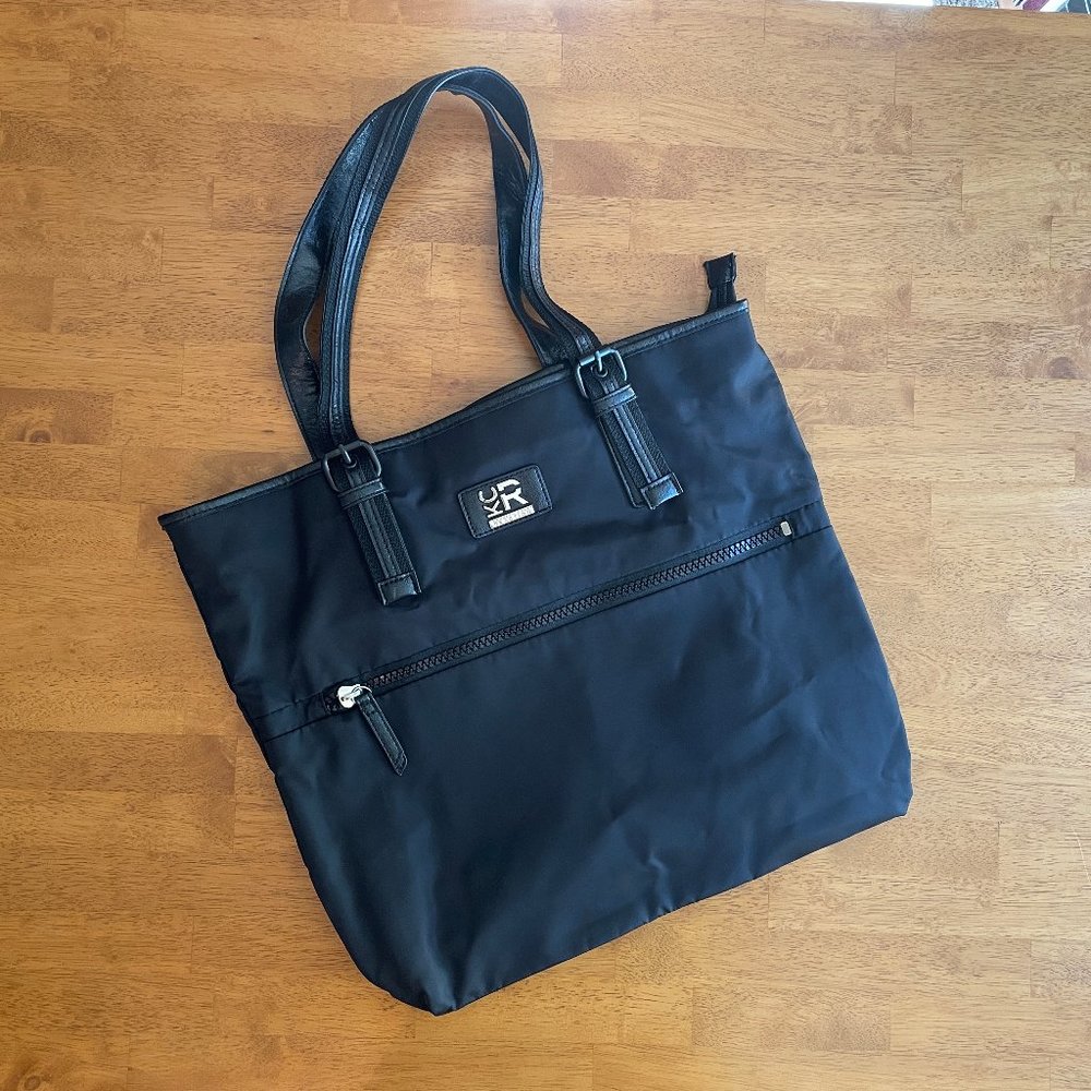 Black Kenneth Cole Reaction zippered tote bag.